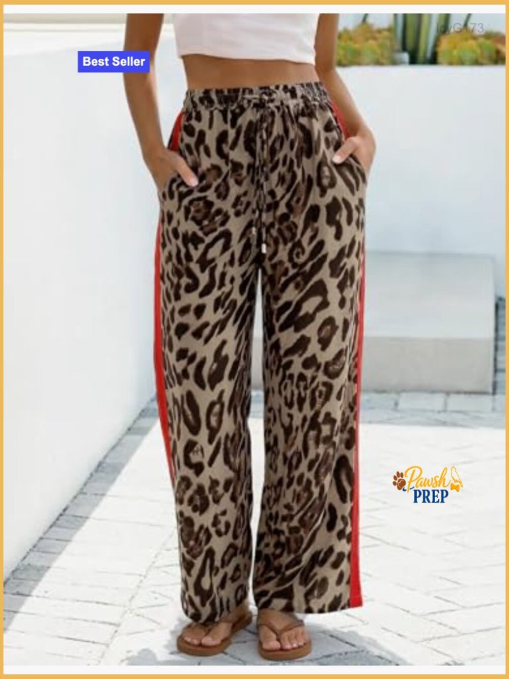 Wide Leg Palazzo Trousers with Pockets Leopard Print High Waisted - Picture 3 of 7